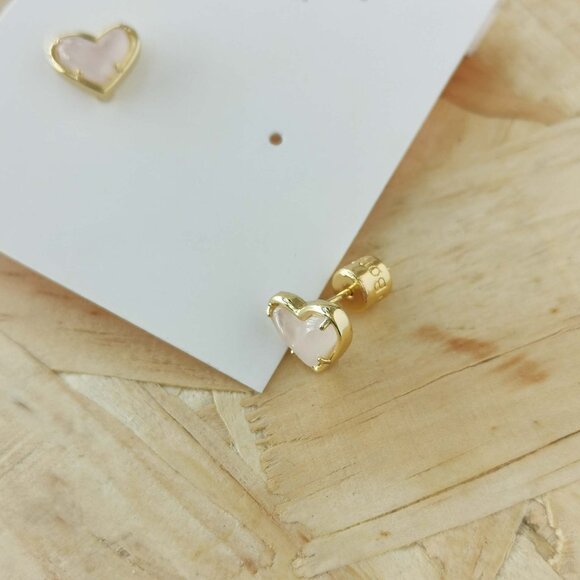 NEW Alicia Bonnie Love Rose Quartz Heart Stud Earrings Gold - Picture 3 of 3